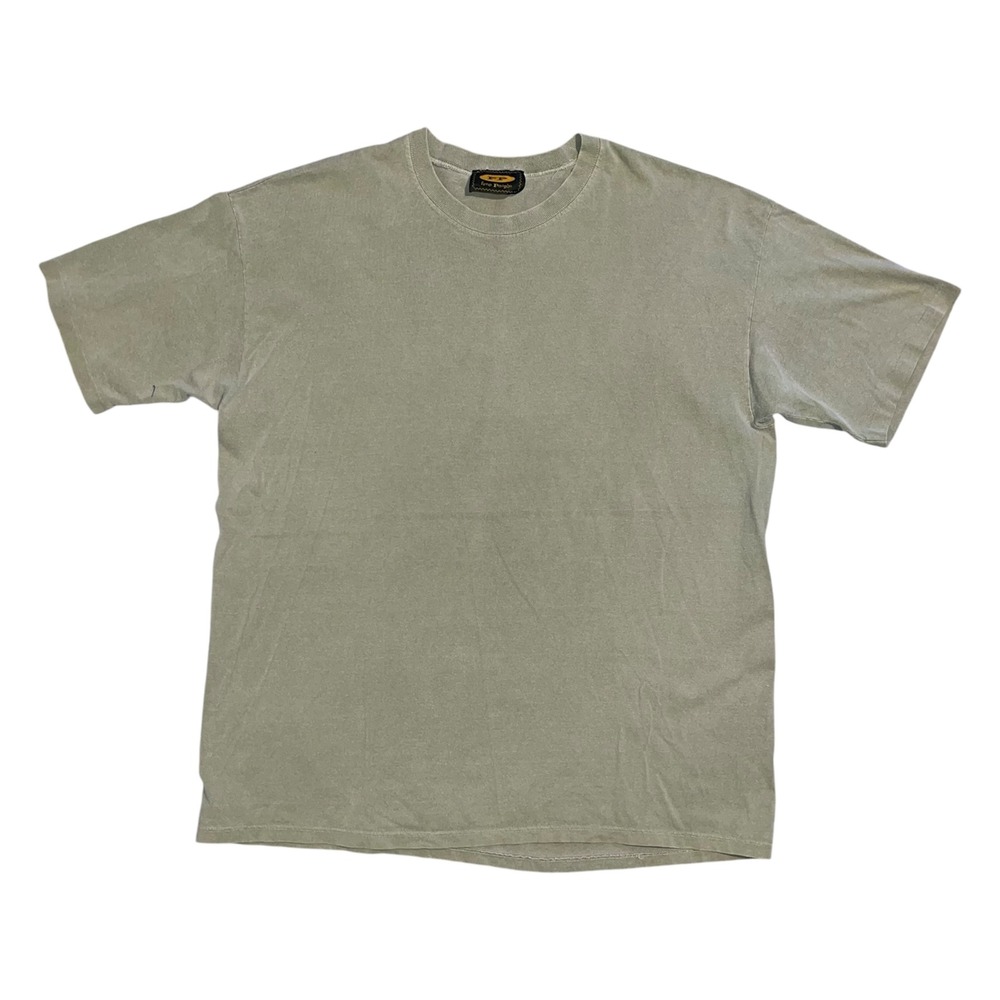 Vintage 90s Free People T-Shirt Olive Green Faded Cotton Boxy L/XL Single Stitch